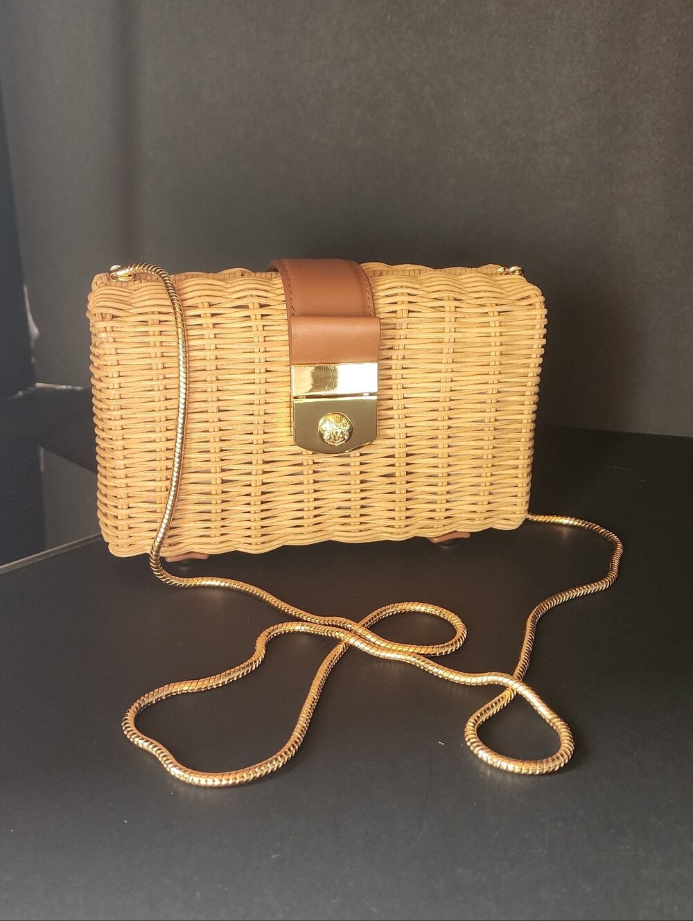 Veronica Beard Lock Box Wicker Clutch